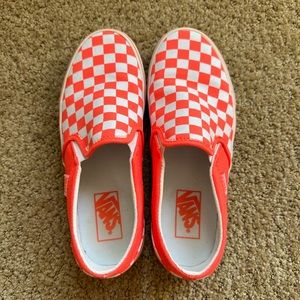 Vans Neon Coral Checkered Slip Ons